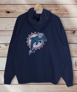 Vintage Style Nfl Miami Dolphins Full Zipper Hoodie Printed Big Logo Nfl Miami Dolphins Sweater Pullover, Hoodie