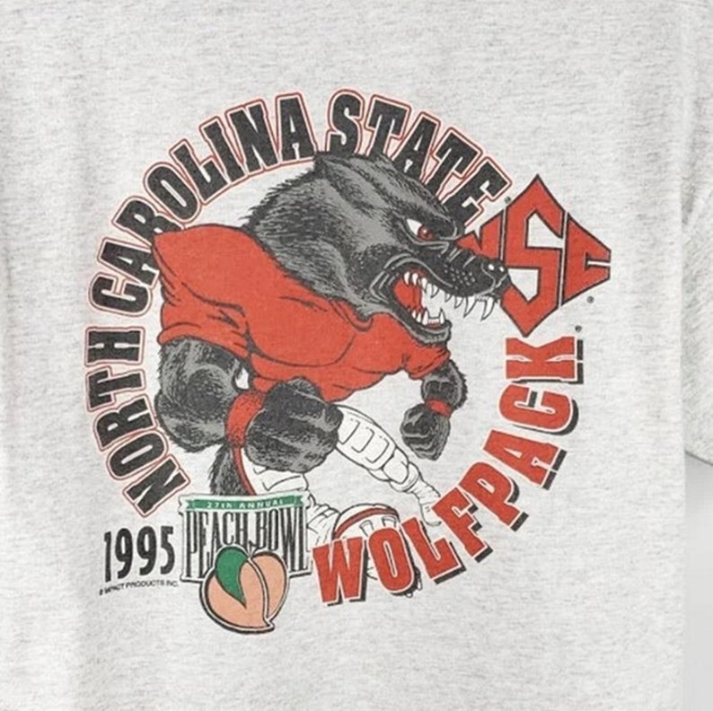 Vintage Style North Carolina State University Wolfpack Peach Bowl Champions T-Shirt, North Carolina State Sweatshirt - Image 2