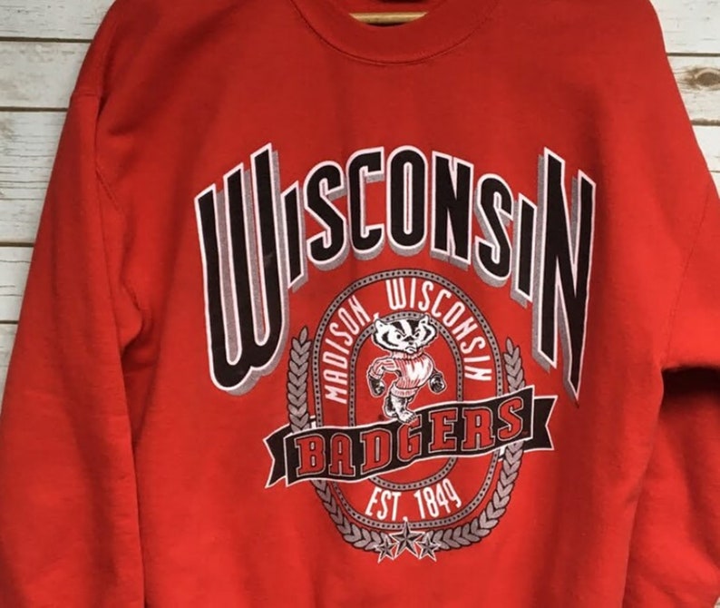 Vintage Style University Of Wisconsin Badgers Sweatshirt, University Wisconsin Badgers Sweater - Image 2