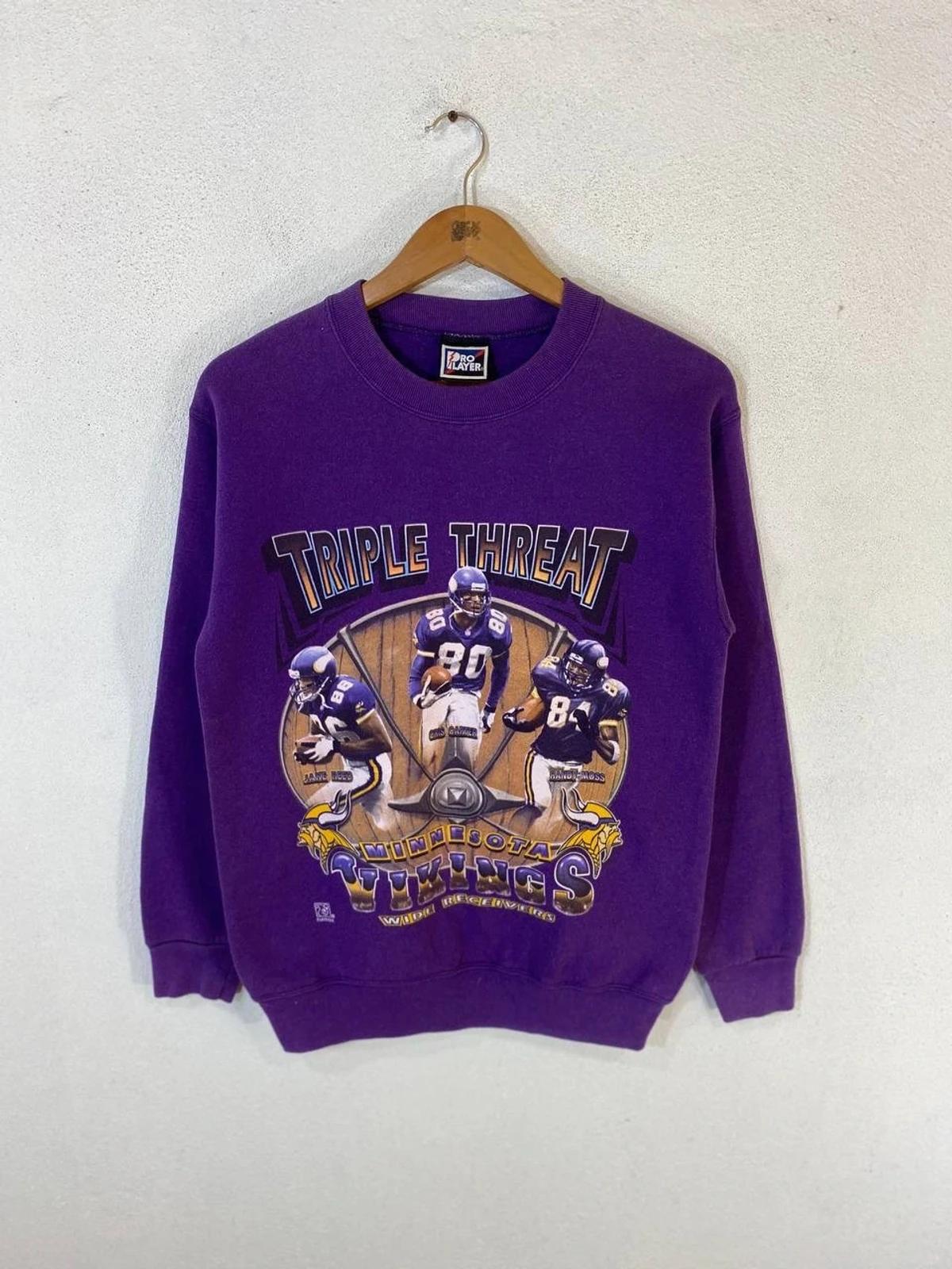 Vintage Style Vikings Triple Threat Sweatshirt By Pro Player Sweatshirt T-shirt, NFL Football Teams Gifts For Fans