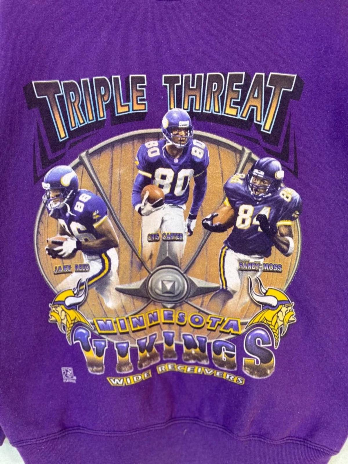Vintage Style Vikings Triple Threat Sweatshirt By Pro Player Sweatshirt T-shirt, NFL Football Teams Gifts For Fans - Image 2