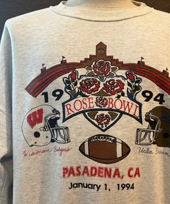 Vintage Style Wisconsin Badgers vs UCLA Bruins Gray 1994 Rose Bowl Sweatshirt - NCAA Football