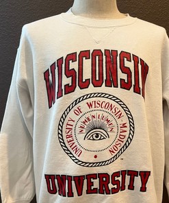 Vintage Style Wisconsin University White Crewneck Sweatshirt