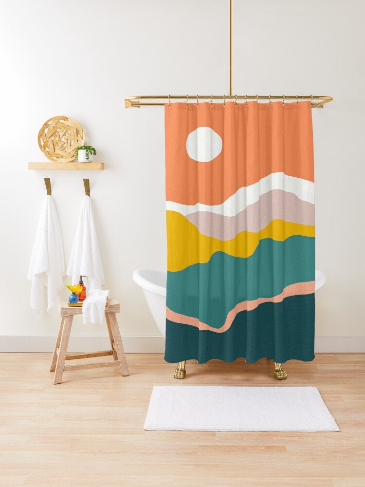 Vintage Sun Boho Shower Curtain with Sunset Design - Perfect for Any Vintage or Boho Bathroom - Image 2