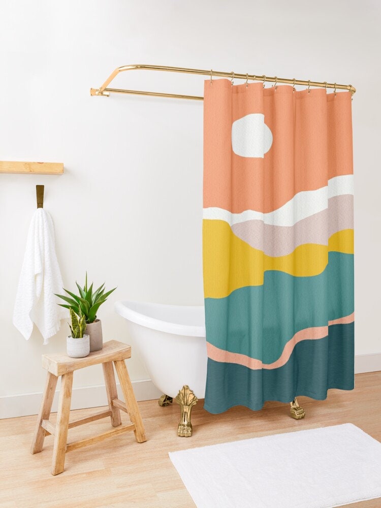 Vintage Sun Boho Shower Curtain with Sunset Design - Perfect for Any Vintage or Boho Bathroom - Image 3