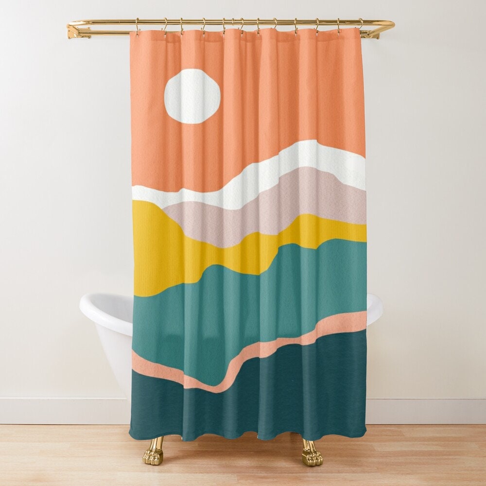 Vintage Sun Boho Shower Curtain with Sunset Design - Perfect for Any Vintage or Boho Bathroom - Image 4
