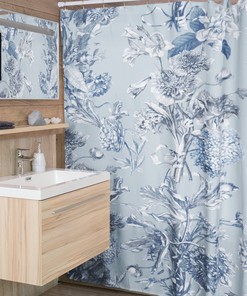 Vintage Toile Shower Curtain, Unique Bathtub Curtain with Vintage-Inspired Floral Botanical Design