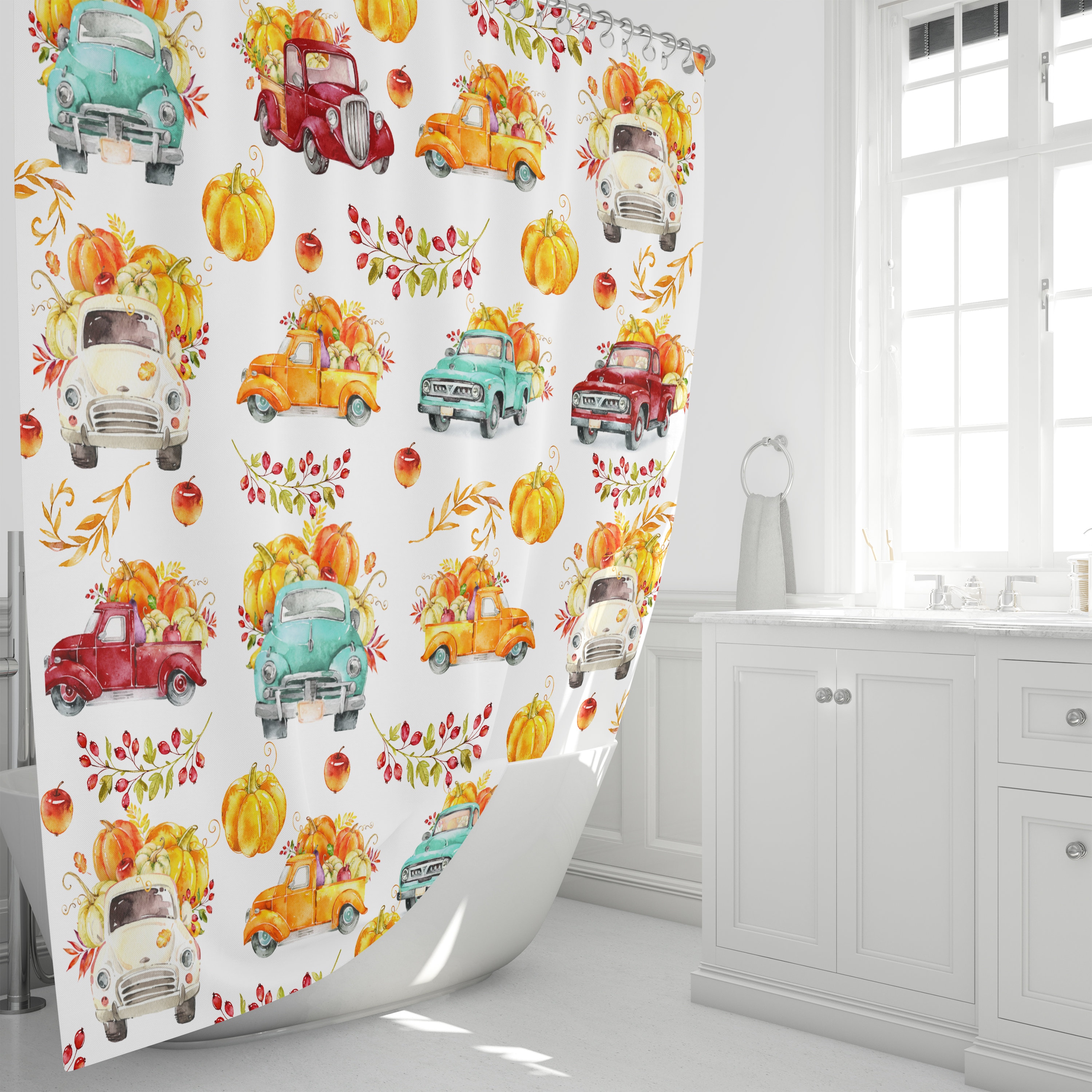 Vintage Trucks Shower Curtain Set with Rustic Bath Decor