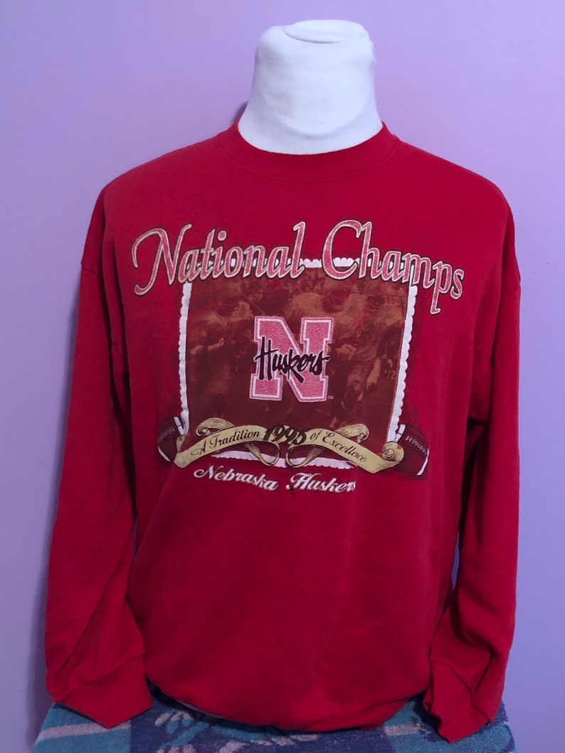 Vintage University Of Nebraska Cornhuskers 1995 National Champions Sweatshirt, Vintage 90S Nebraska Sweatshirt