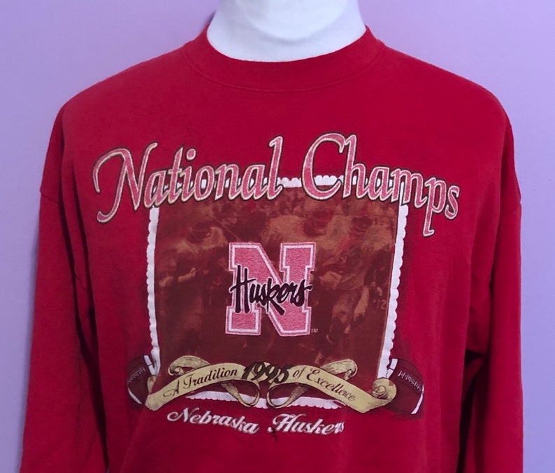 Vintage University Of Nebraska Cornhuskers 1995 National Champions Sweatshirt, Vintage 90S Nebraska Sweatshirt - Image 2