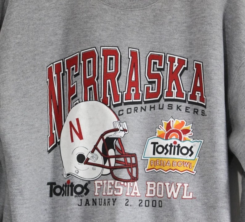 Vintage University Of Nebraska Cornhuskers Huskers Fiesta Bowl Football Sweatshirt, 90S T-Shirt - Image 2