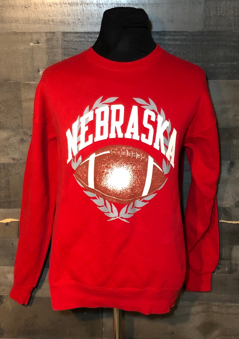 Vintage University Of Nebraska Football Ncaa Red 1980S Sweatshirt Hoodie All Size