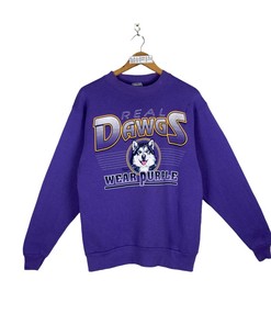 Vintage University Of Washington Football Real Dawgs Wear Purple Pullover Sweater