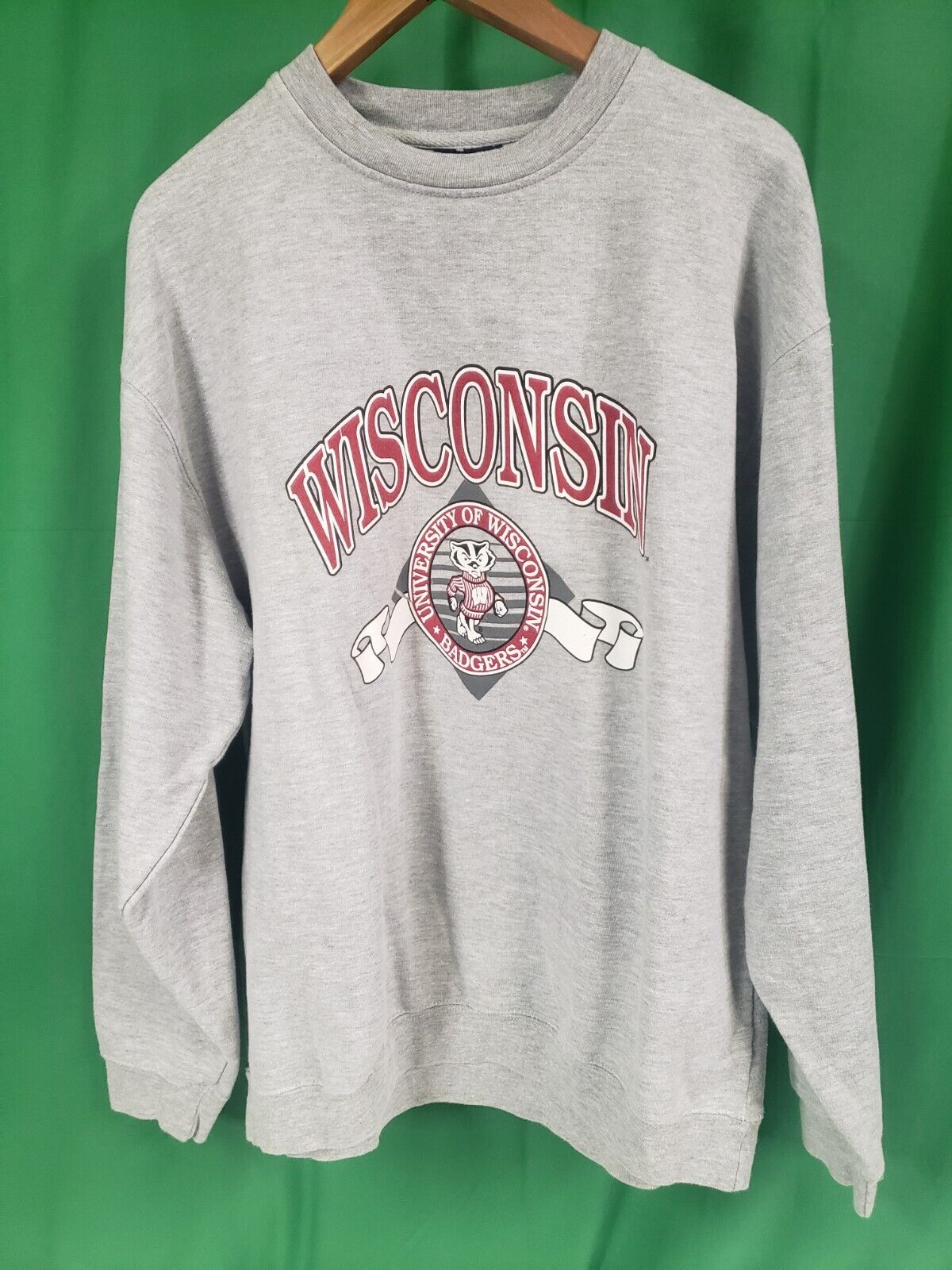 Vintage University Wisconsin Badgers Bucky Gray Crewneck Sweatshirt - Great NCAA Gift for Fans