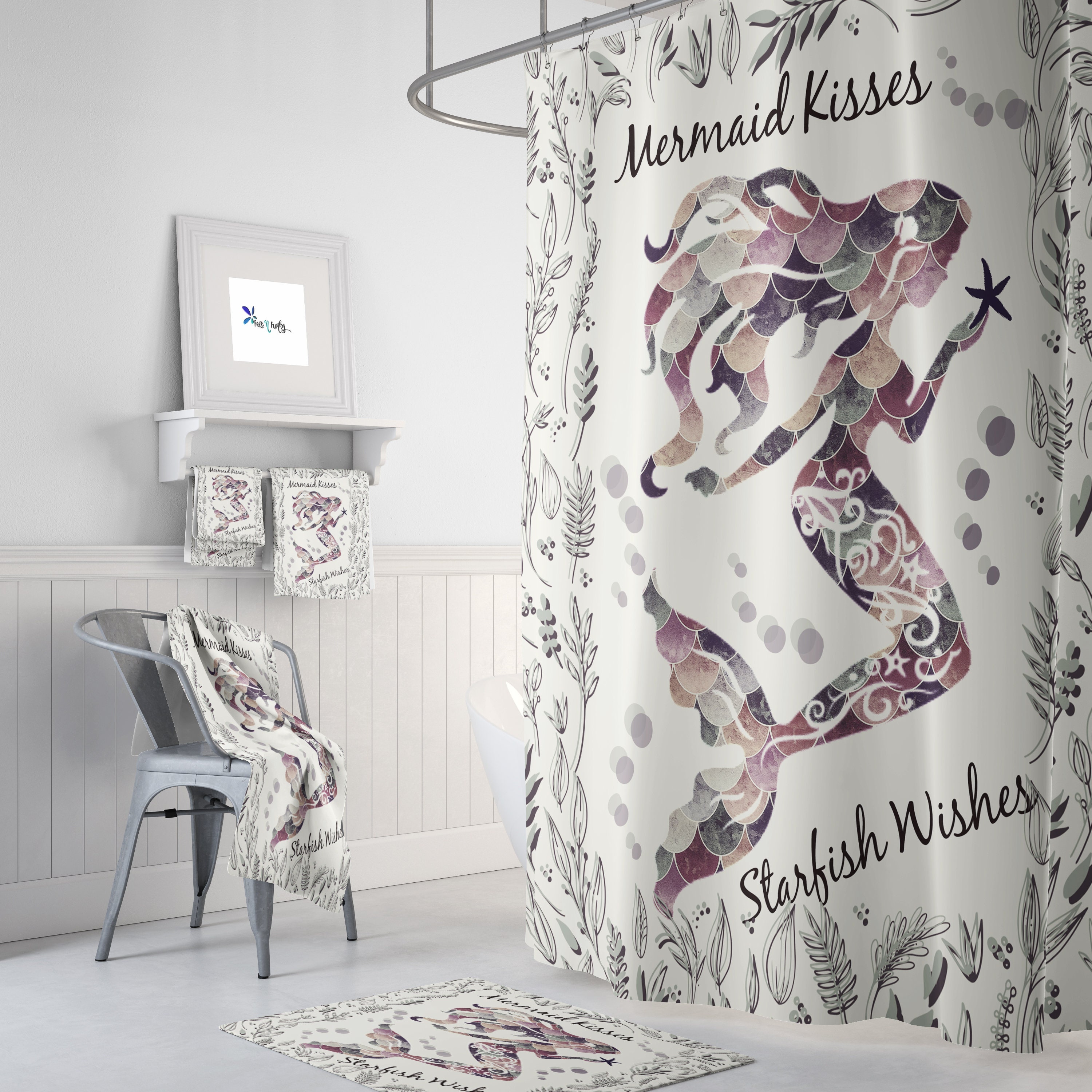 Vintage Wash Mermaid Shower Curtain | vintage shower curtains