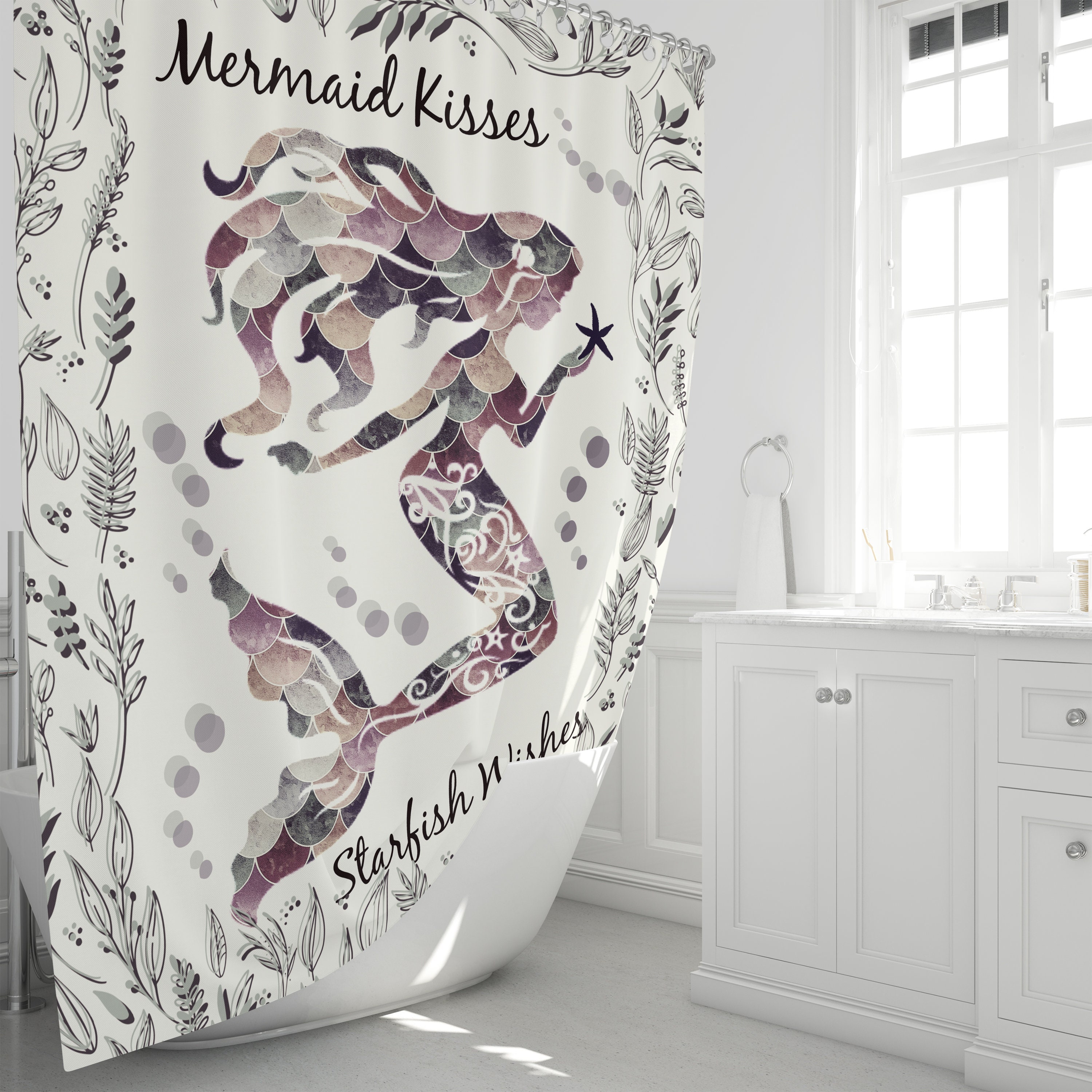 Vintage Wash Mermaid Shower Curtain | vintage shower curtains - Image 2
