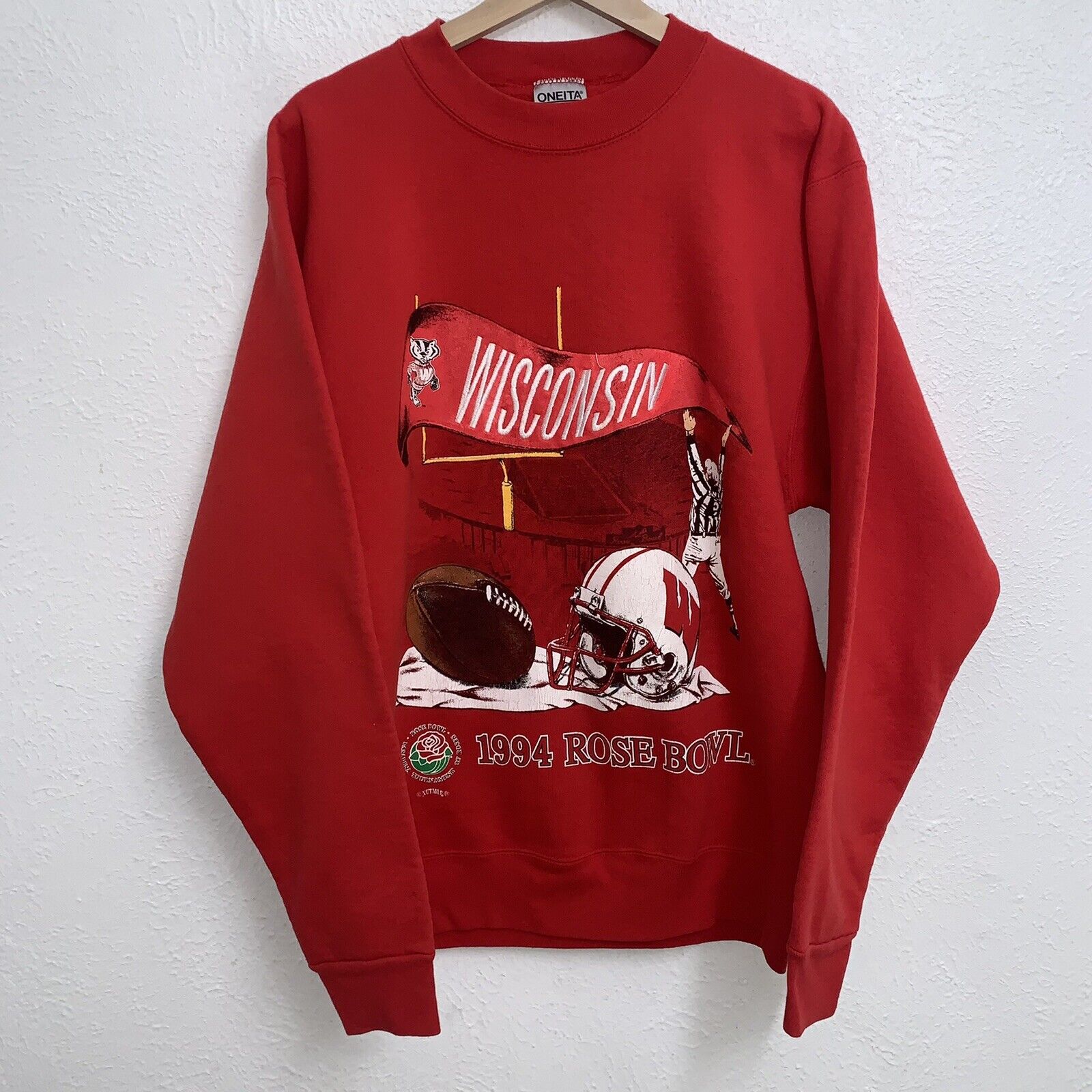 Vintage Wisconsin Badgers 1994 Rose Bowl Red Crewneck Sweatshirt - NCAA Football Fanwear