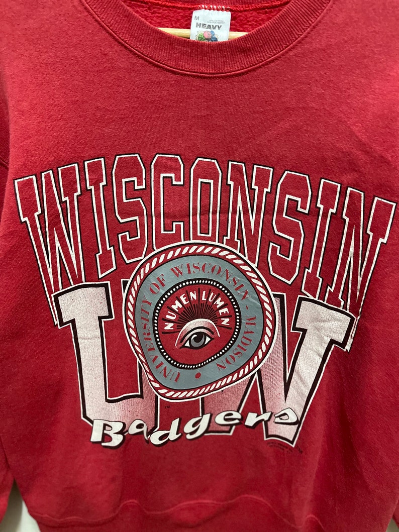 Vintage Wisconsin Badgers Crewneck Pullover Sweatshirt with 90s Print - Perfect for College Students and Fans - Image 2