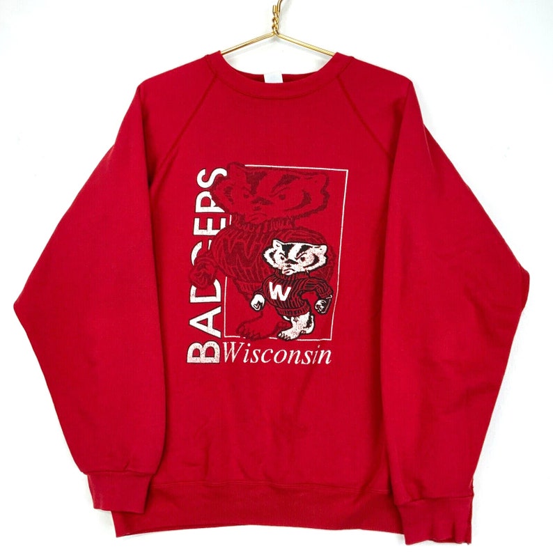 Vintage Wisconsin Badgers Red Discus Athletic Crewneck Sweatshirt - NCAA Clothing