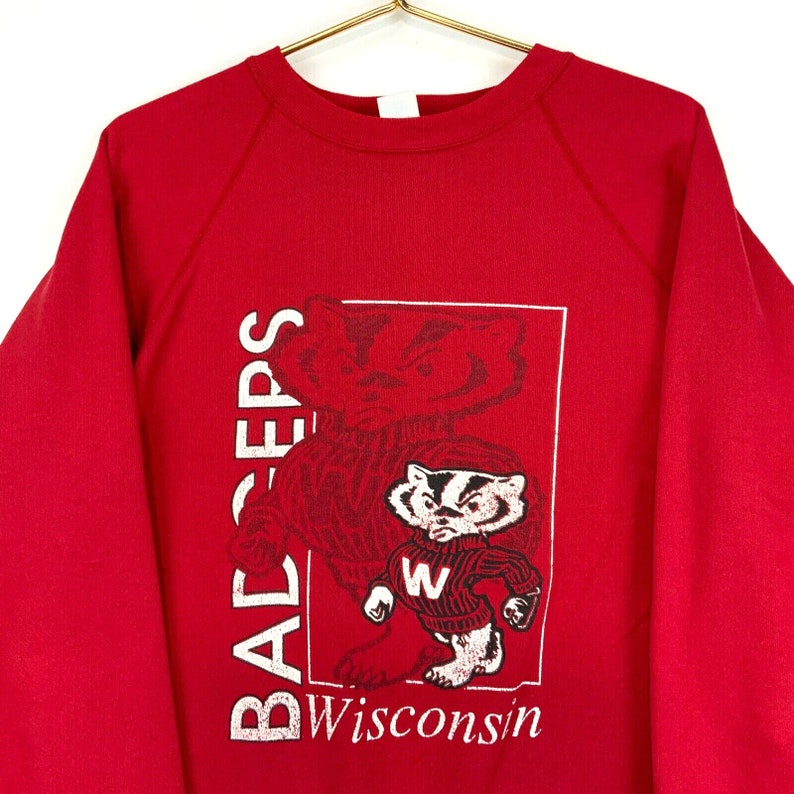 Vintage Wisconsin Badgers Red Discus Athletic Crewneck Sweatshirt - NCAA Clothing - Image 2