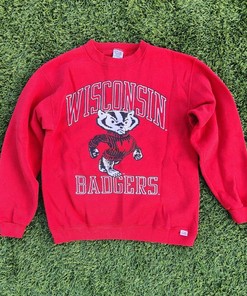 Vintage Wisconsin Badgers Red Sweater - Bucky Football Team Sweatshirt - NCAA Clothing