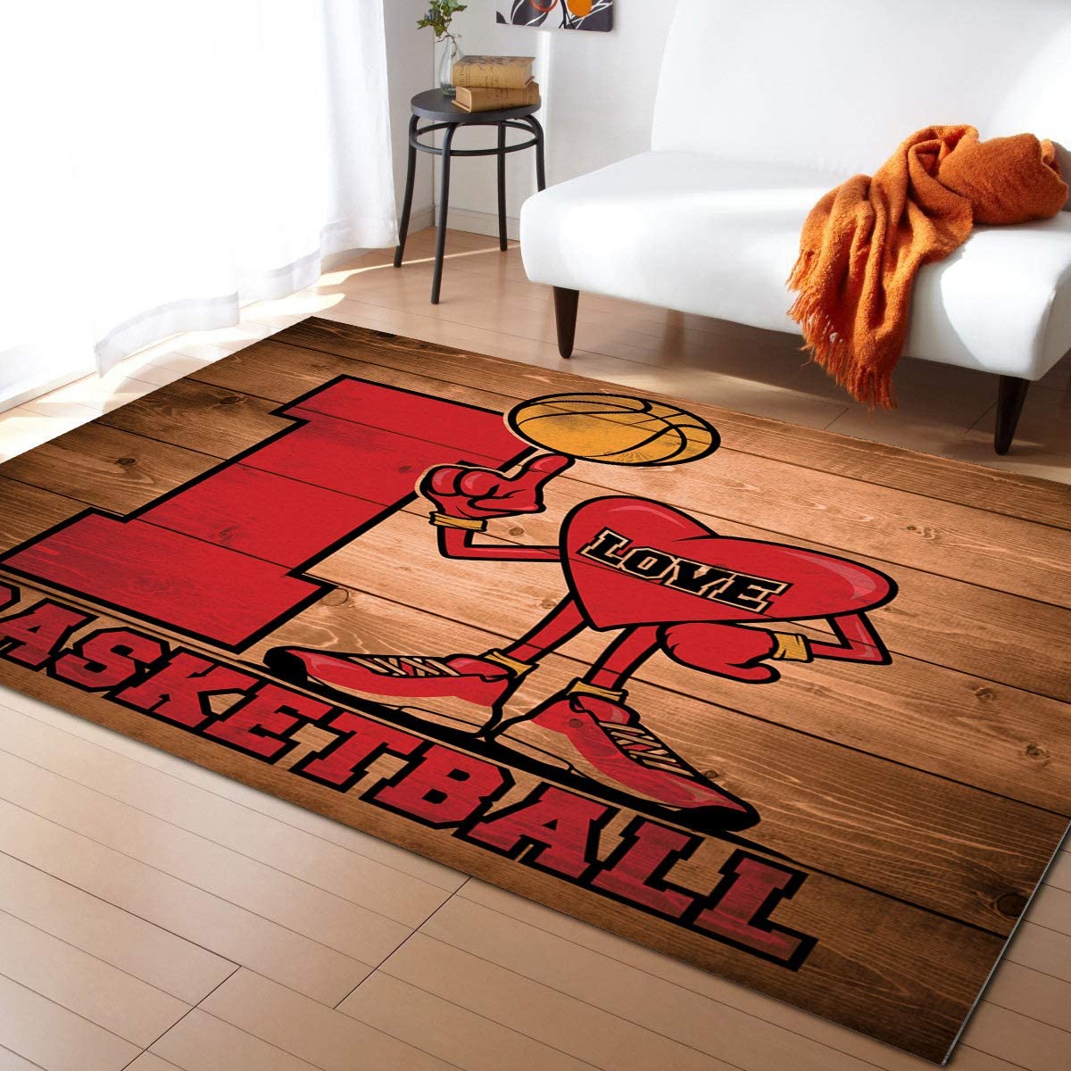 Vintage Wooden Plank Basketball Area Rug - Washable Home Decor with a Vintage Basketball Design - Image 3