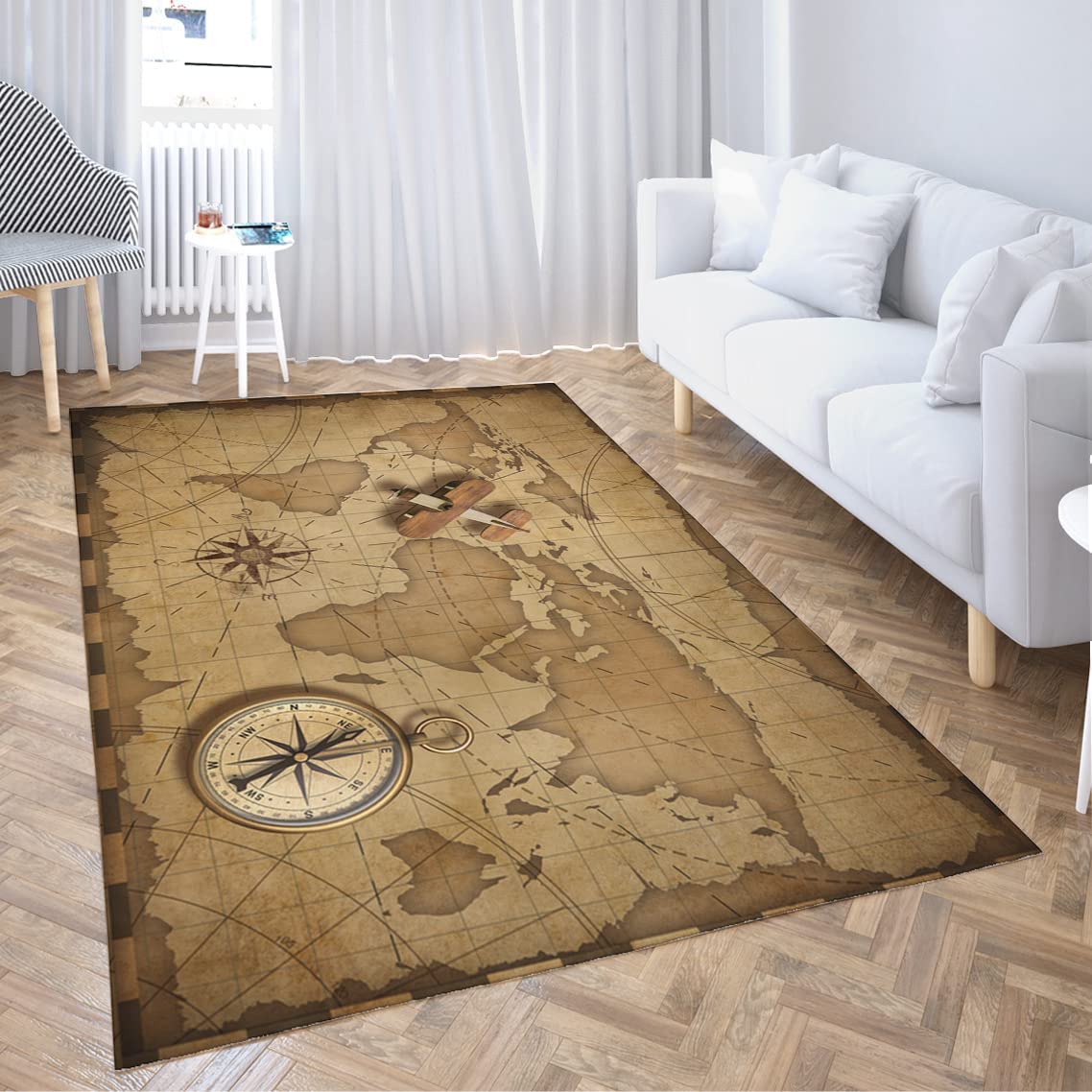 Vintage World Nautical Map Area Rug - Non-Slip Carpet for Classroom, Living Room, Bedroom, Dining Room - Image 2