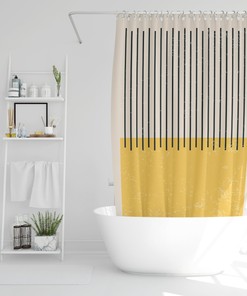 Vintage Yellow Lines Boho Shower Curtain with Abstract Art Design - Eco-Friendly and Waterproof