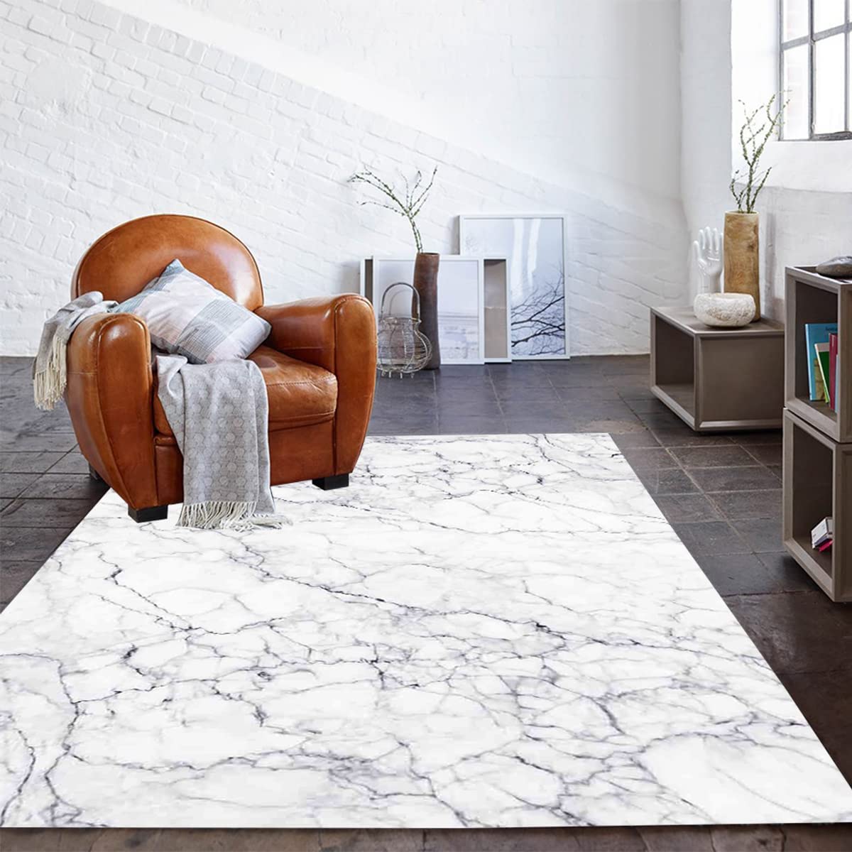 Vintage-inspired Grey Marble Abstract Area Rug for Living Room or Bedroom with Retro 70s Touch - Image 2