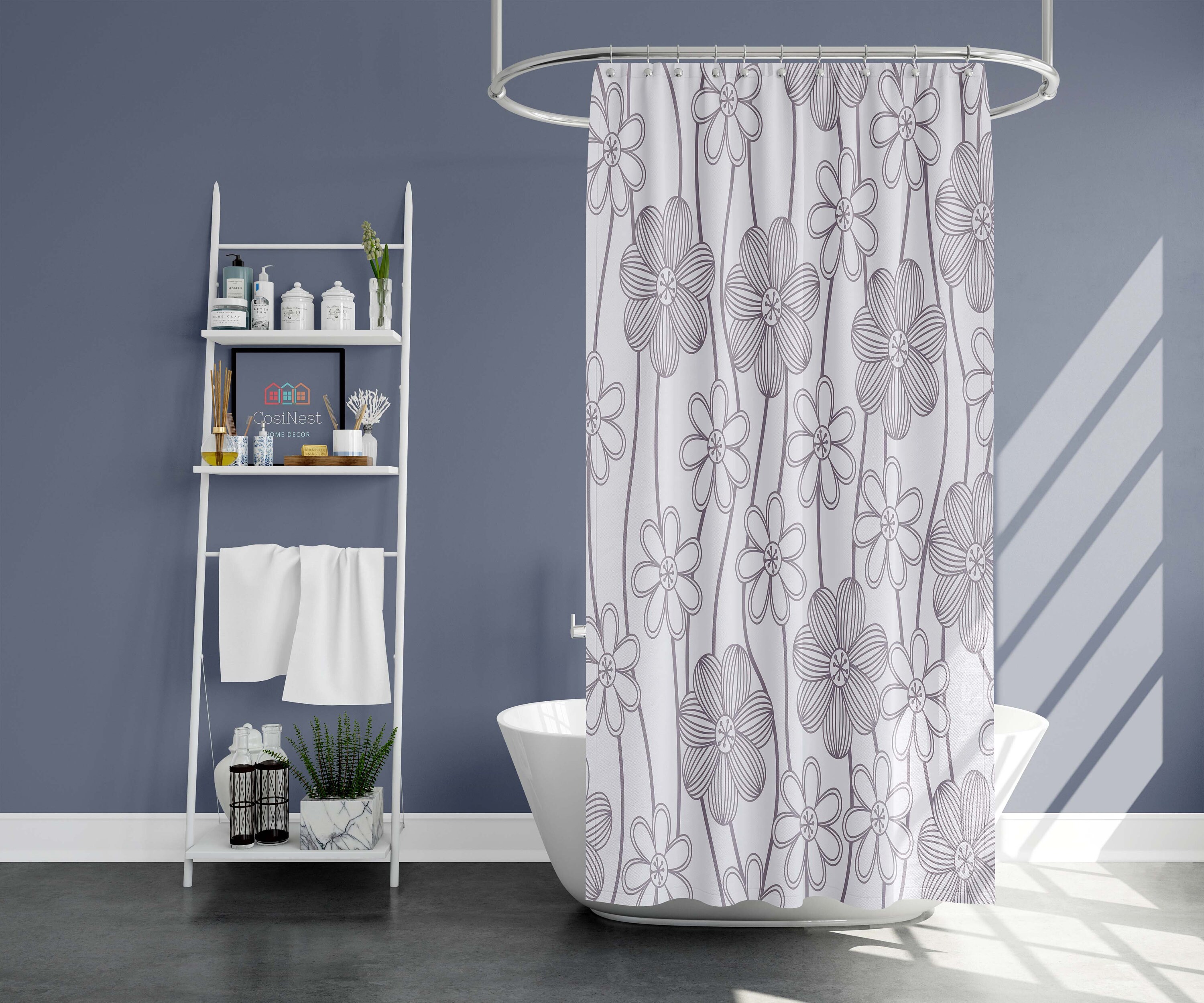 Violet Floral Shower Curtain | Garden Flowers Fabric Bathroom Curtain | Home Bath Decor Colorful Shower Curtains - Image 2