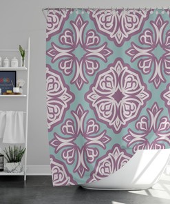 Violet Flower Shower Curtain | Classic Mandala Vintage Floral | Fabric Bathroom Curtain | Graphic Purple