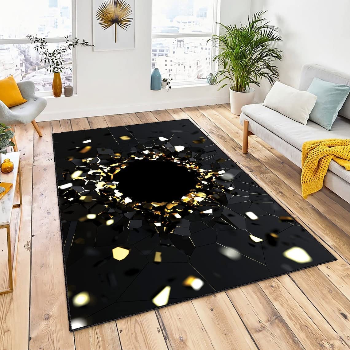 Vortex Glass Shard Decor Area Rug - 3D Effect Living Room Rug - Stylish Office Indoor Rug with 3D Vortex Illusion - Image 2