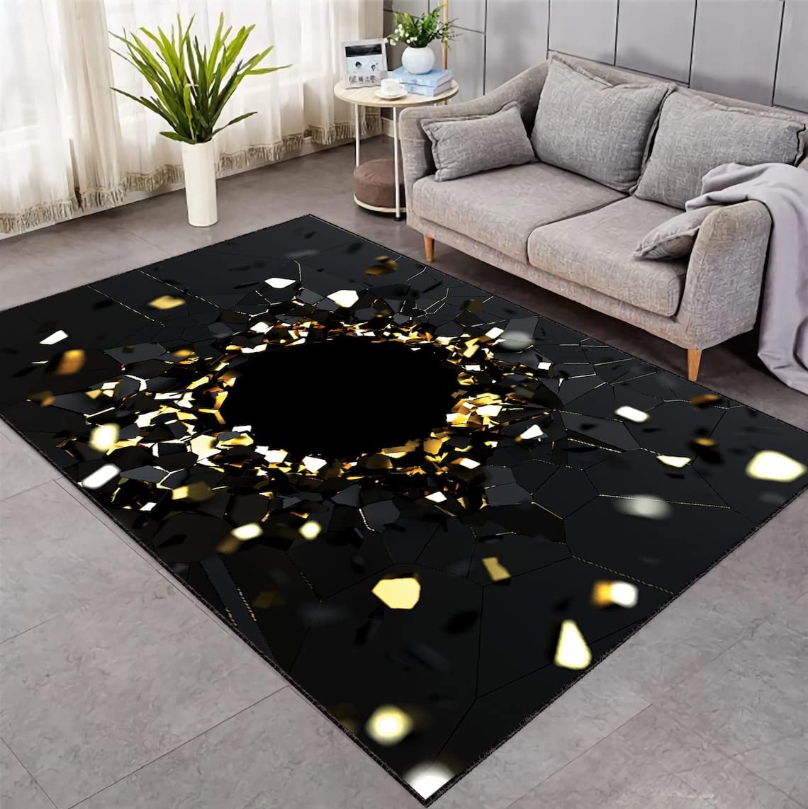 Vortex Glass Shard Decor Area Rug - 3D Effect Living Room Rug - Stylish Office Indoor Rug with 3D Vortex Illusion - Image 3