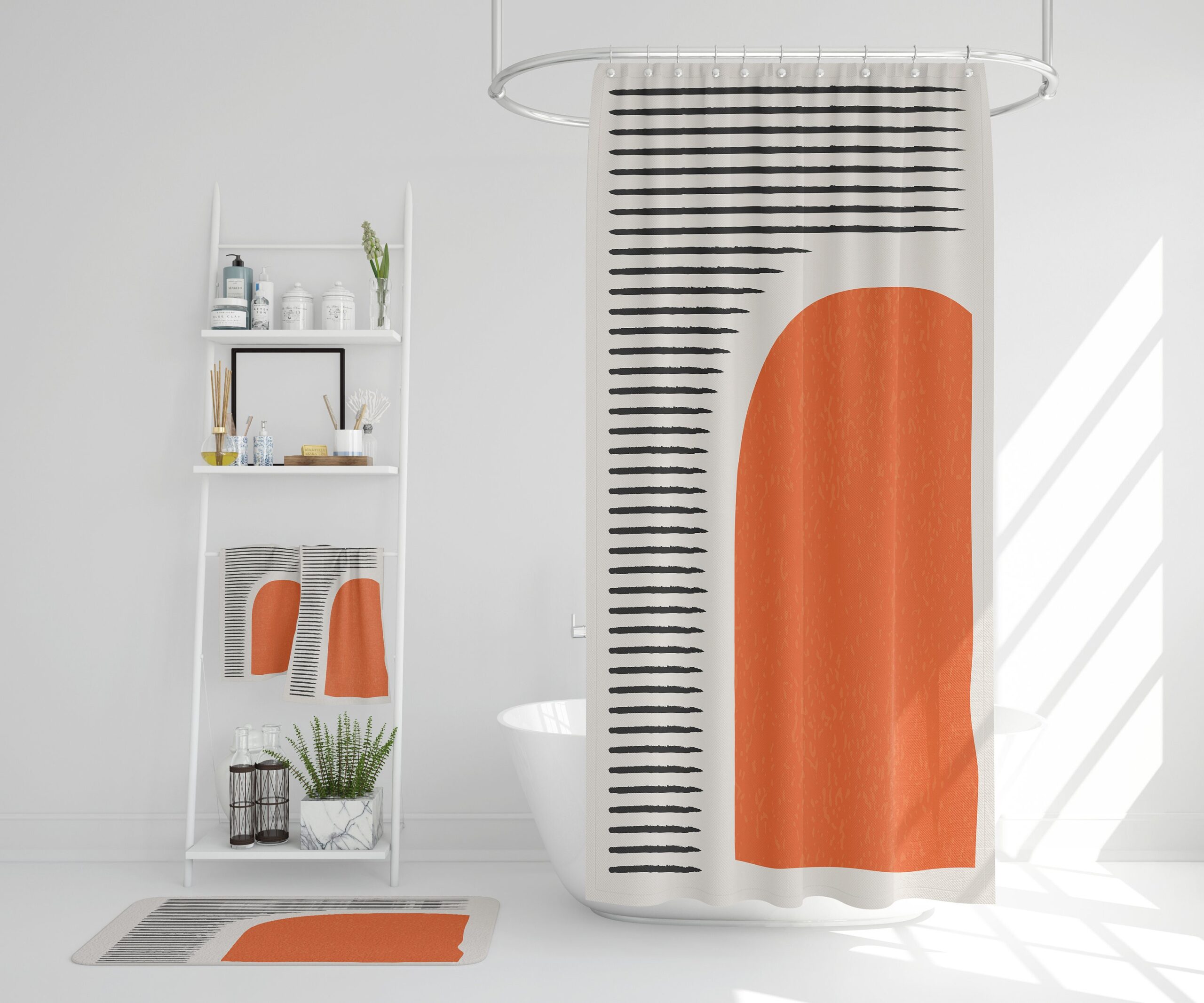 Waffle Weave Shower Curtain with Bohemian Bathroom Accessories