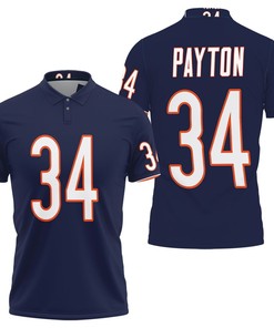 Walter Payton #34 NFL American Football Team Legacy Vintage Navy Breathable Fabric Polo Shirt for Chicago Bears