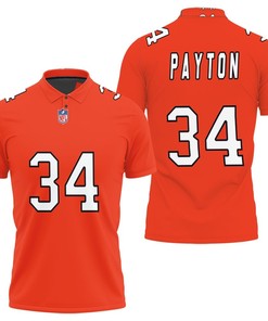 Walter Payton #34 NFL Great Player American Football Team Game Orange Breathable Fabric Polo Shirt for Chicago Bears