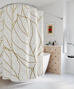 Warm Earth Gold Leaf Tropical Leaves Abstract Art Shower Curtain or Mat, Contemporary Design for Bathroom Decor
