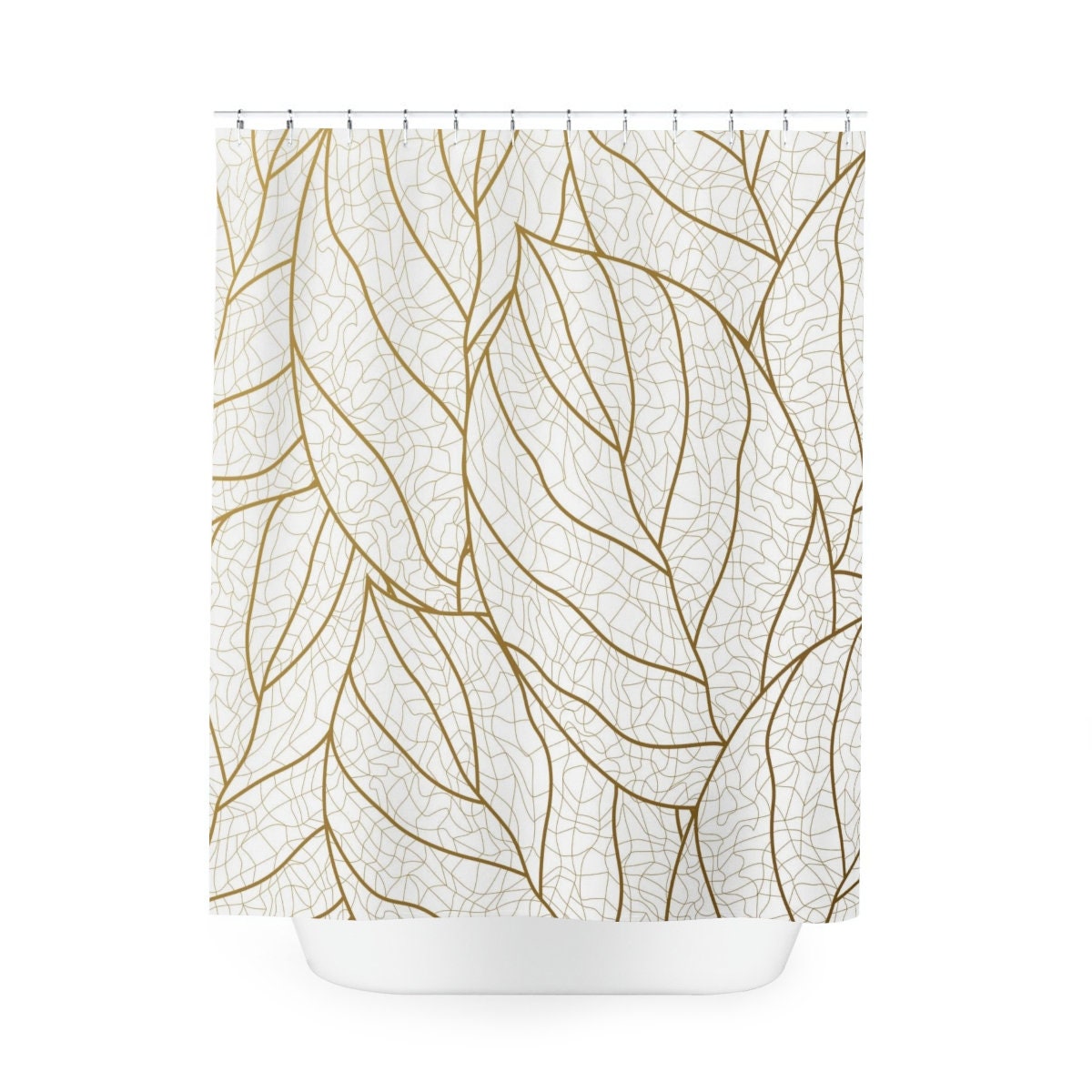 Warm Earth Gold Leaf Tropical Leaves Abstract Art Shower Curtain or Mat, Contemporary Design for Bathroom Decor - Image 2