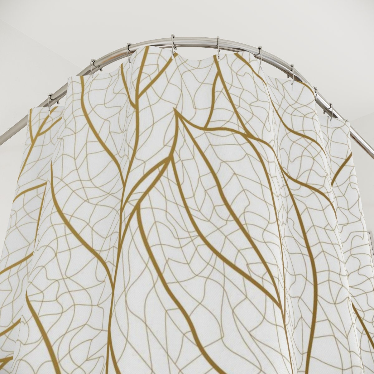 Warm Earth Gold Leaf Tropical Leaves Abstract Art Shower Curtain or Mat, Contemporary Design for Bathroom Decor - Image 3