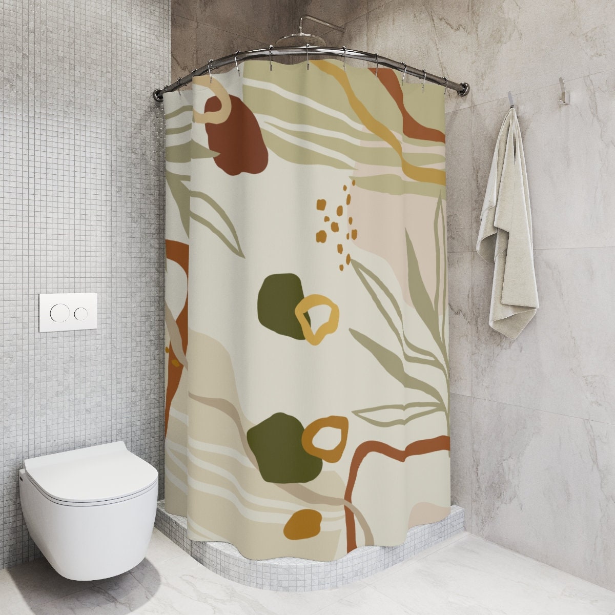 Warm Earth Tones Farm Shower Curtain, Lakehouse Leaves Design, Contemporary Abstract Art Curtain for Bathroom Decor - Image 2