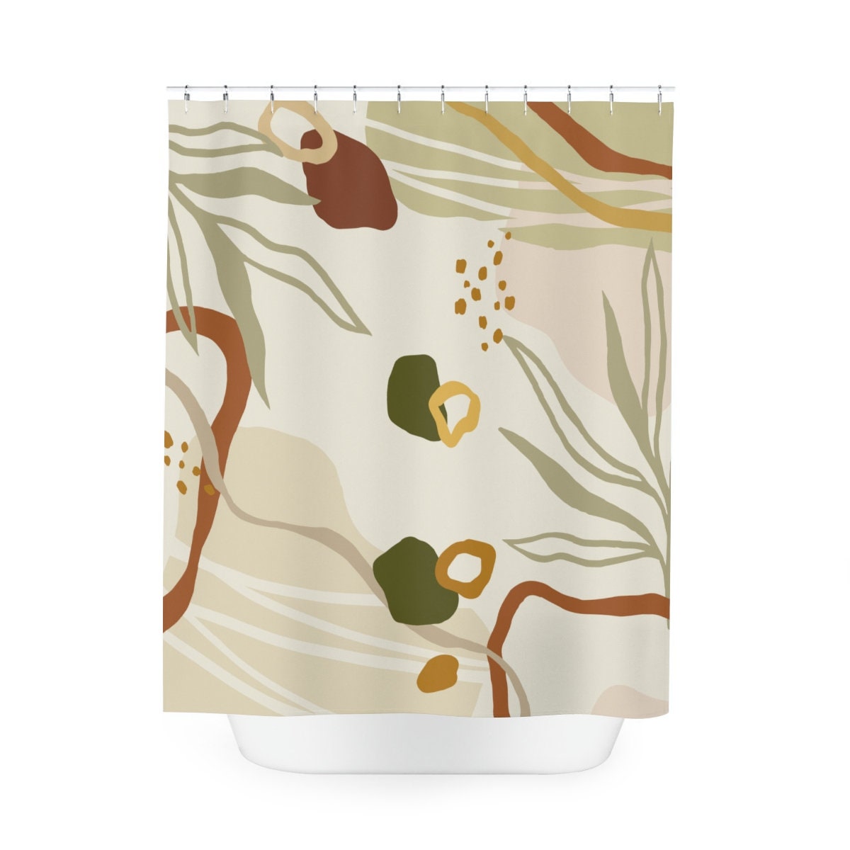 Warm Earth Tones Farm Shower Curtain, Lakehouse Leaves Design, Contemporary Abstract Art Curtain for Bathroom Decor - Image 3