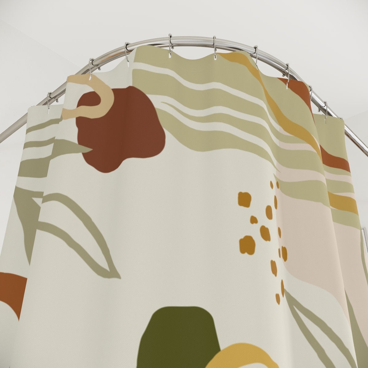 Warm Earth Tones Farm Shower Curtain, Lakehouse Leaves Design, Contemporary Abstract Art Curtain for Bathroom Decor - Image 4