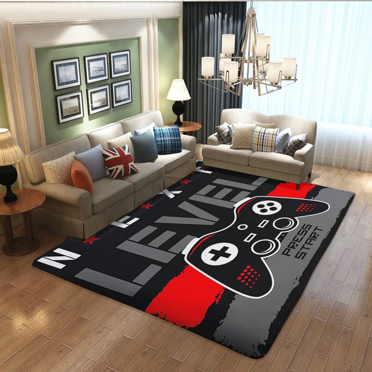Washable Gaming Room Decor Rug for Video Gamers: Non-Slip Area Rug for Living Room or Bedroom