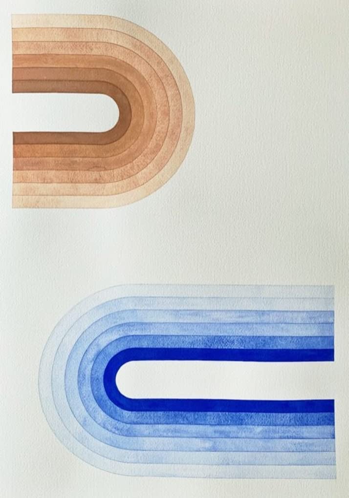 Washable Soft Wool Shag Area Rug - Non-Slip Beige Blue Brown Modern Abstract Art Deco with Large 70s Rug