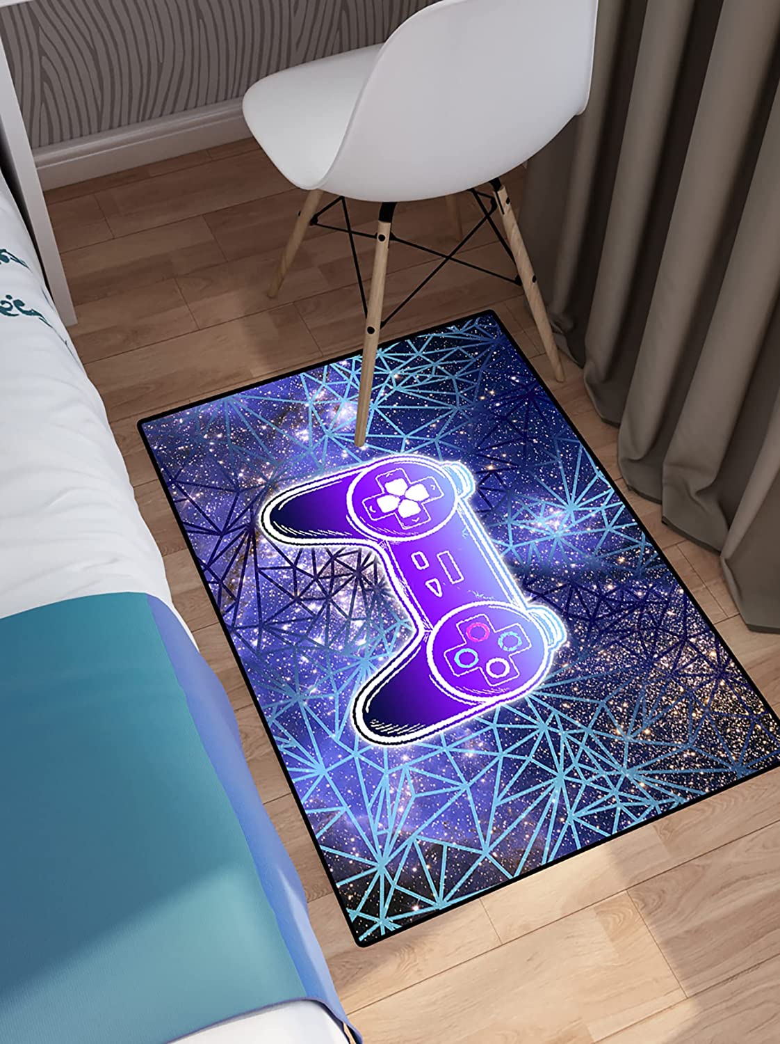 Washable Video Gamepad Lightning Print Rug for Gaming Room Decor: 3D Printed Gamepad Area Rugs