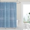 Washed Blue Denim Shower Curtain with Neutral White Arrows for a Simple Country Western Bath Decor