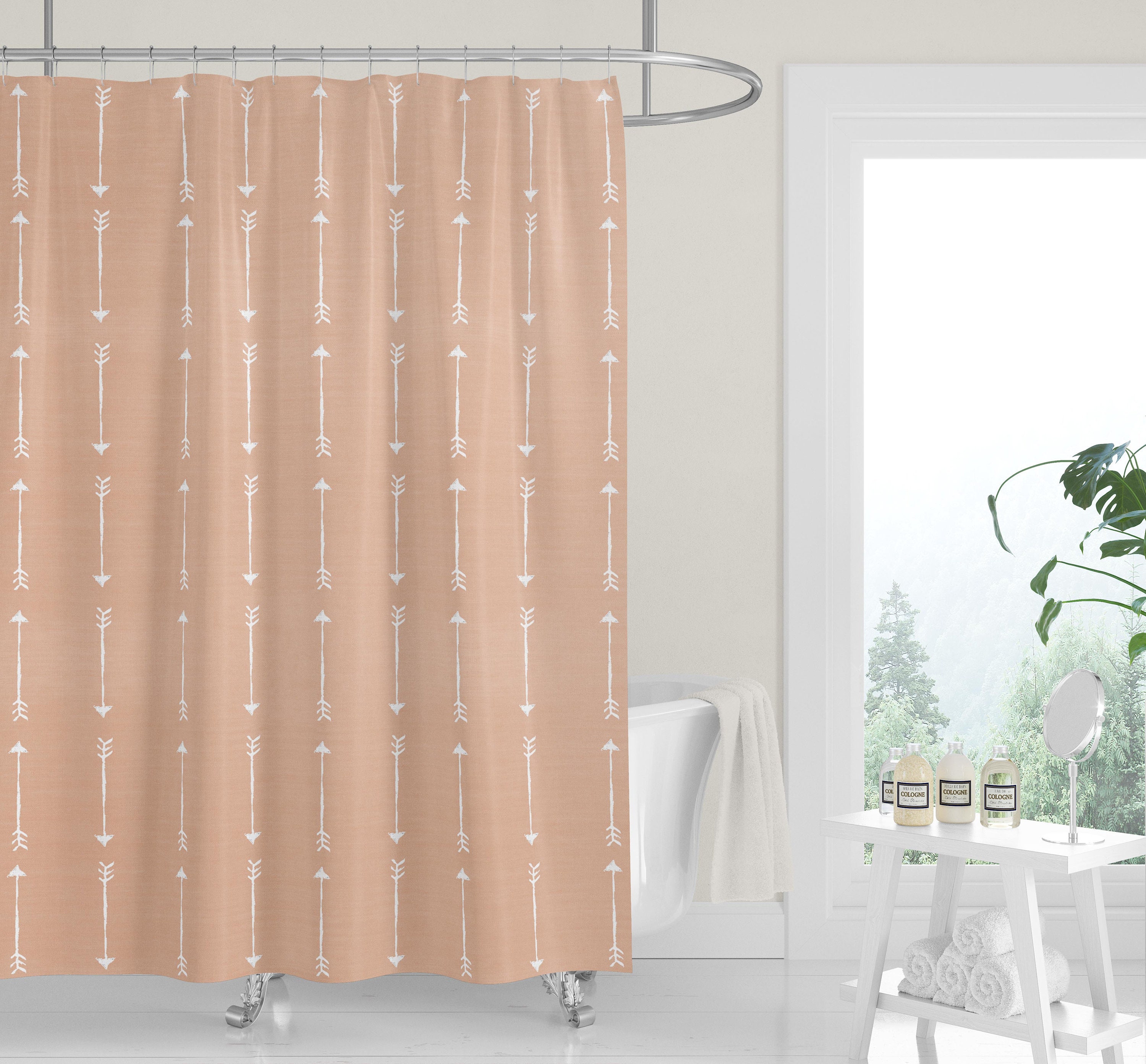 Washed Blue Denim Shower Curtain with Neutral White Arrows for a Simple Country Western Bath Decor - Image 3
