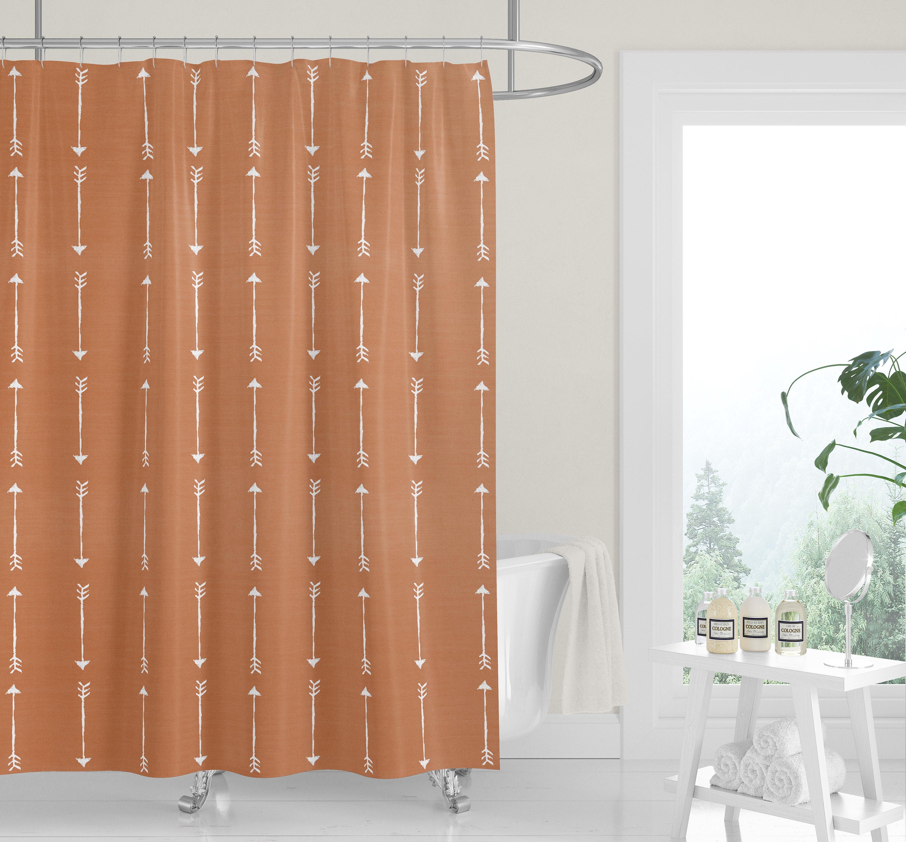 Washed Blue Denim Shower Curtain with Neutral White Arrows for a Simple Country Western Bath Decor - Image 4
