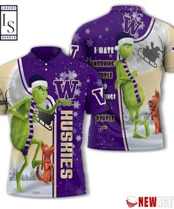 Washington Huskies Grinch Steals Christmas with 3D Polo Shirts for Men