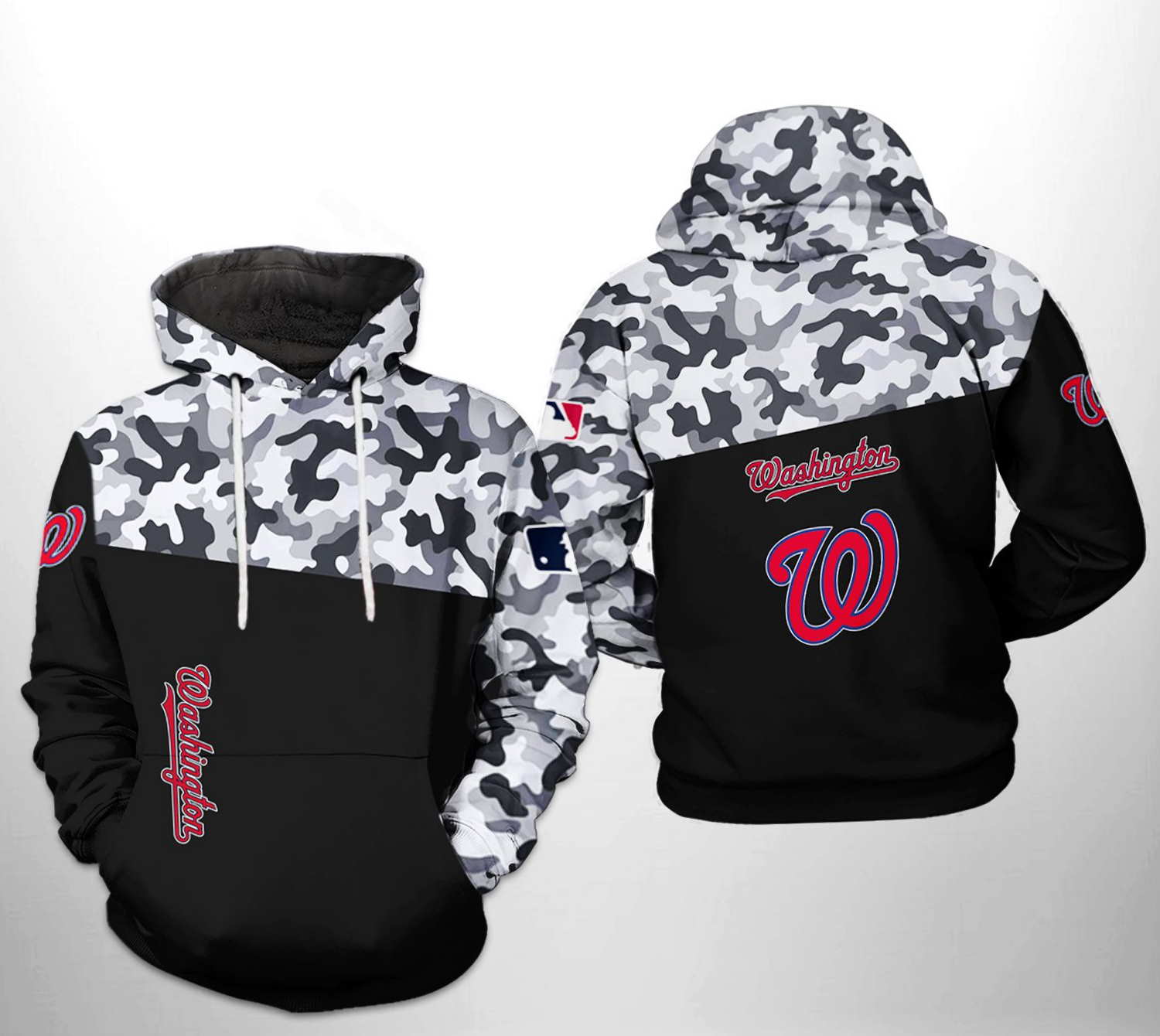Washington Nationals All Over Print Camo Veteran 3D Hoodie Zipper